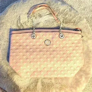 Vera Neumann leather tote purse, camel color